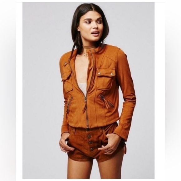 Free People Mia Faux Suede Moto Biker Jacket - Picture 1 of 8
